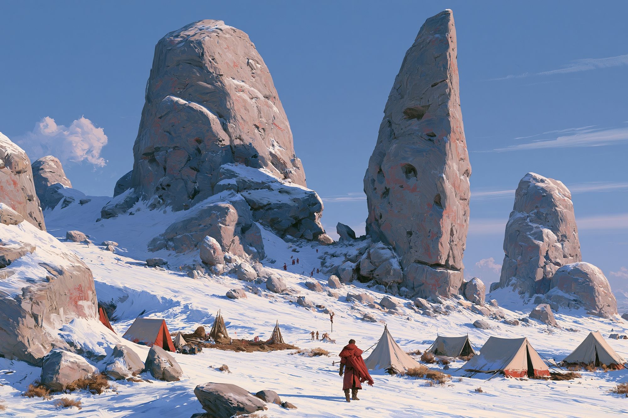 Snowy Monolith Camp Illustration Poster. poster detail