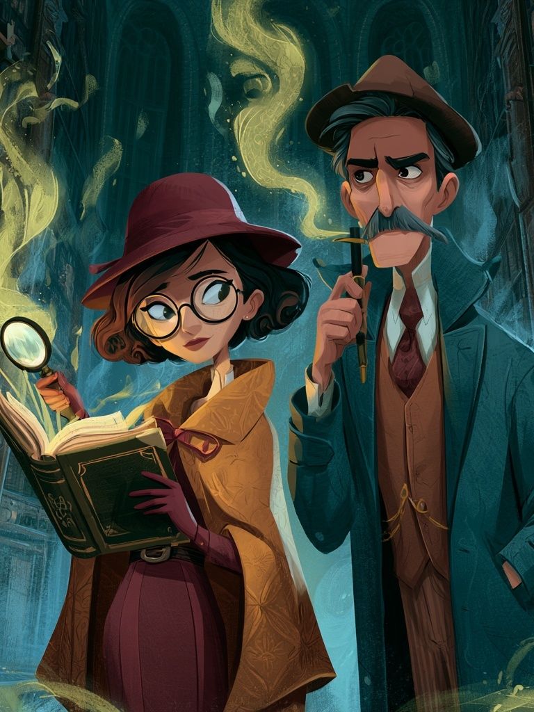 Mystic Library Detectives Illustration Poster. poster — illustration art