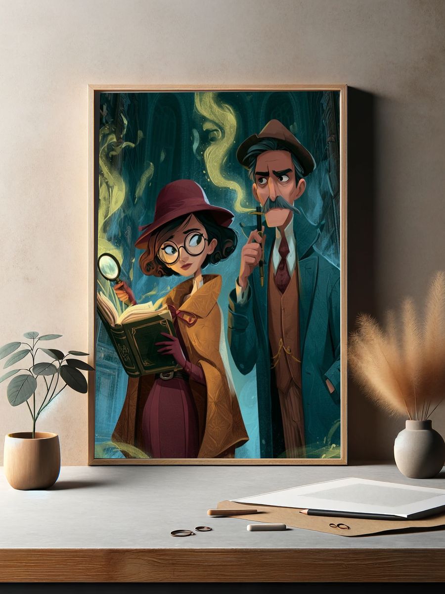 Mystic Library Detectives Illustration Poster. — room view 2