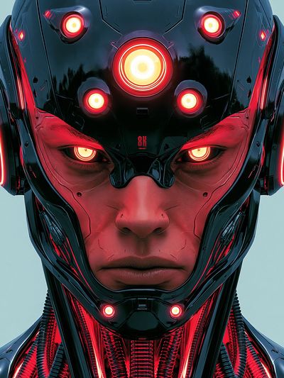 Cybernetic Warrior Portrait Print. poster print