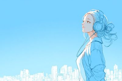 City Girl with Headphones Illustration Poster.