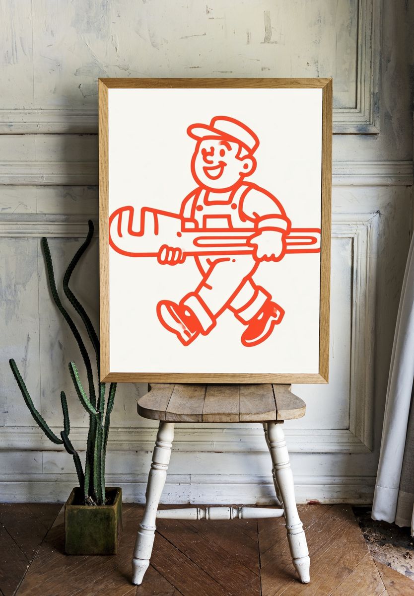 Handyman Line Art Poster. — room view 1