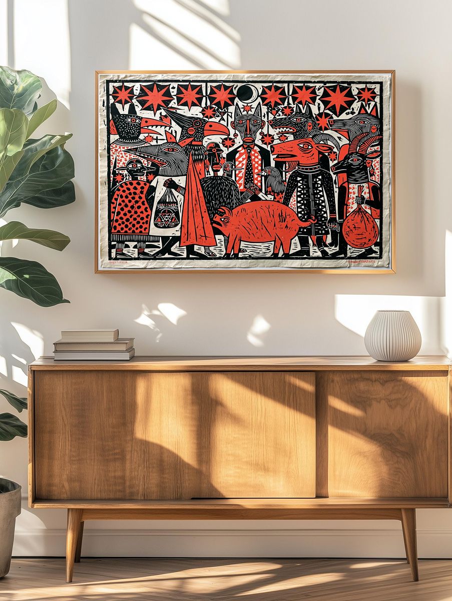 Mythic Animal Parade Illustration Poster. — room view 3