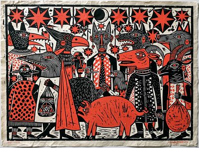 Mythic Animal Parade Illustration Poster. poster