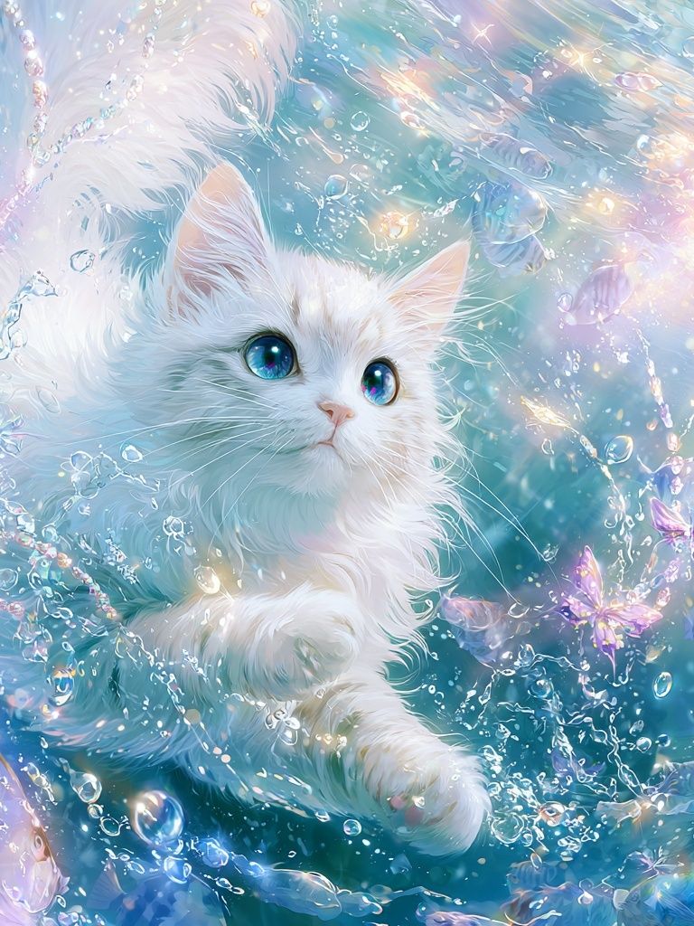 Dreamy White Cat Underwater Poster. poster — illustration art