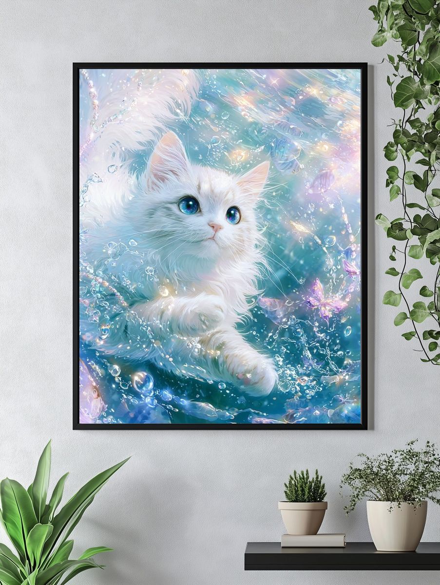 Dreamy White Cat Underwater Poster. — room view 4