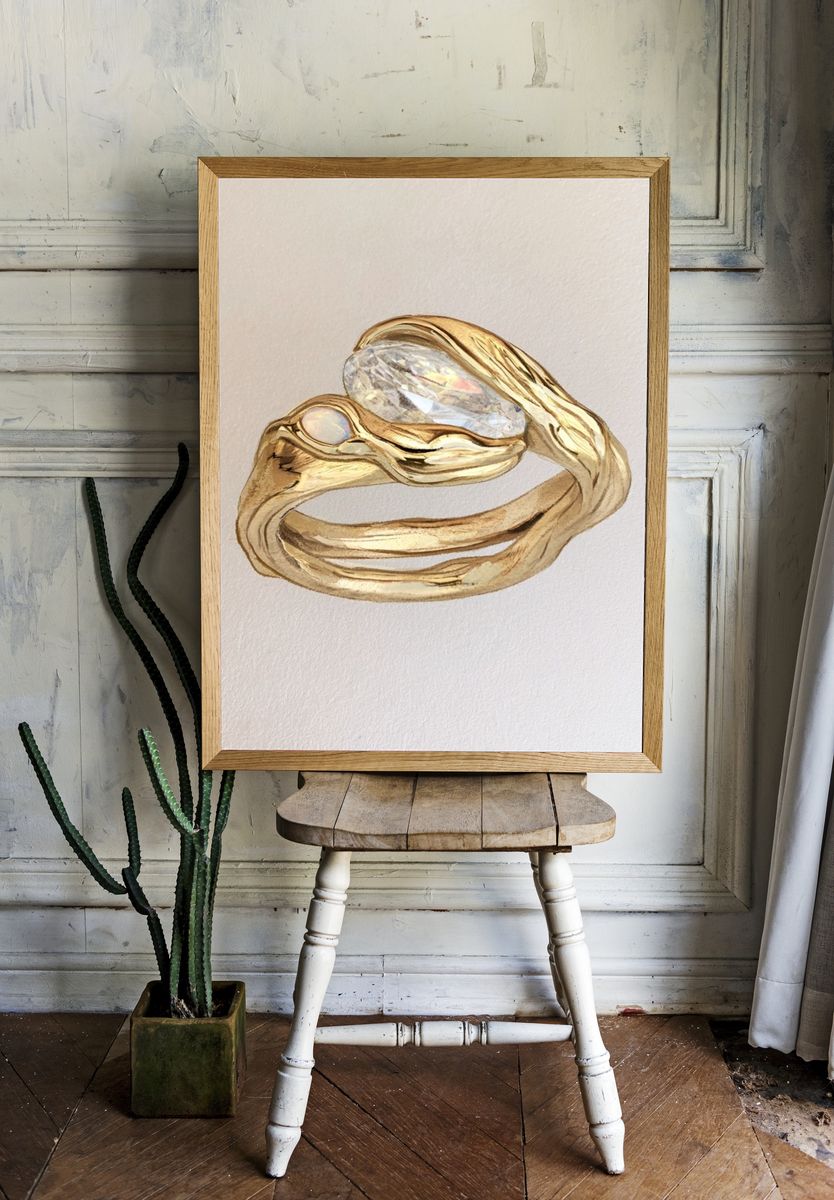 Gold Gem Ring Illustration Poster. — room view 1