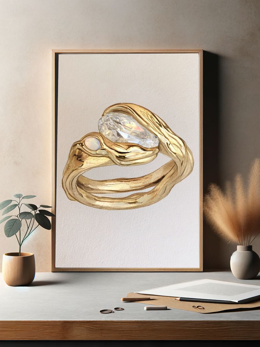 Gold Gem Ring Illustration Poster. — room view 2