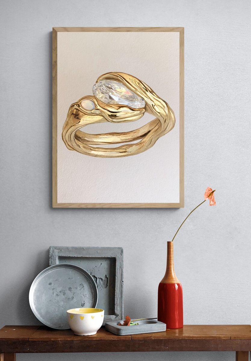Gold Gem Ring Illustration Poster. — room view 3