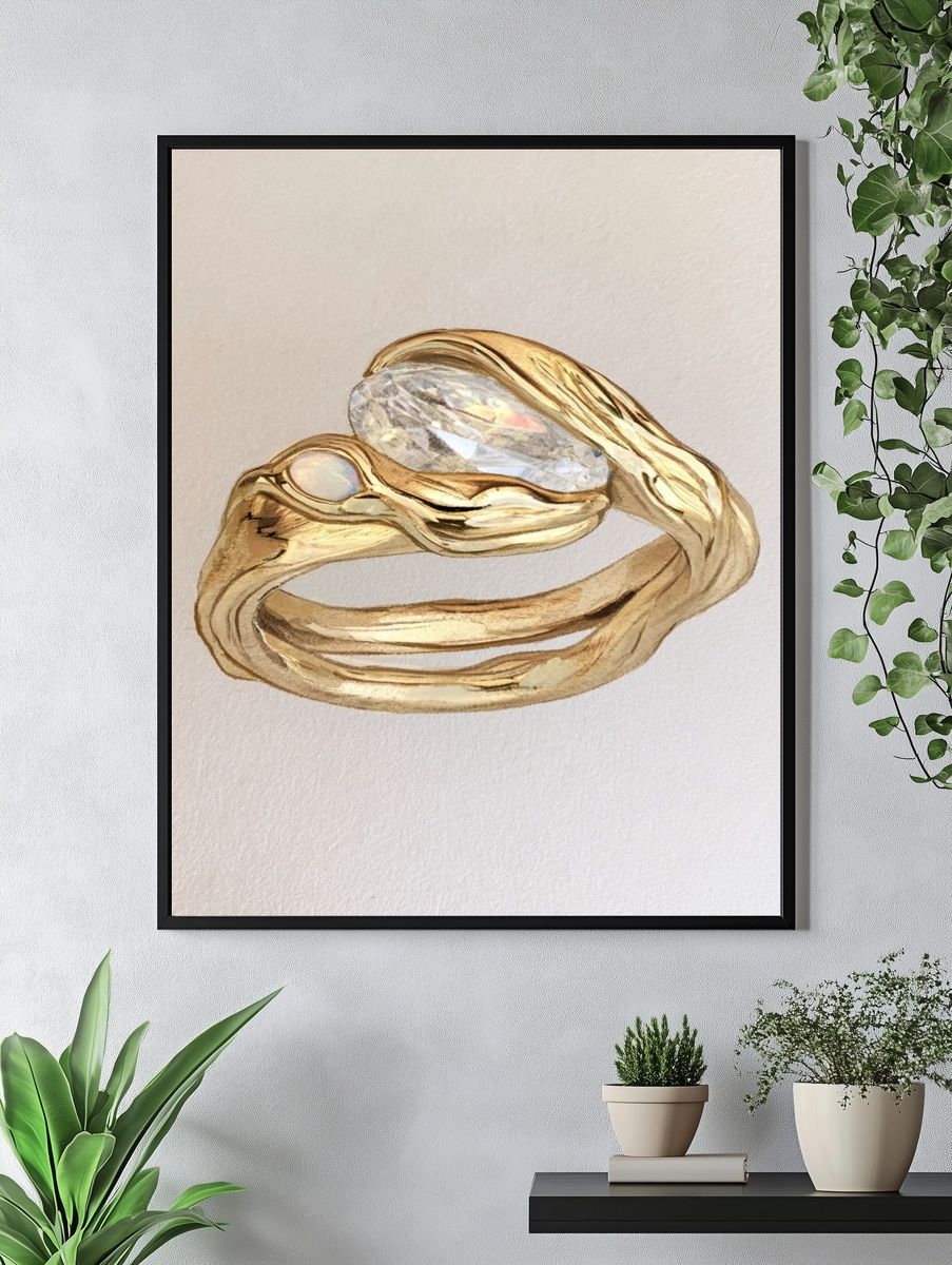 Gold Gem Ring Illustration Poster. — room view 4