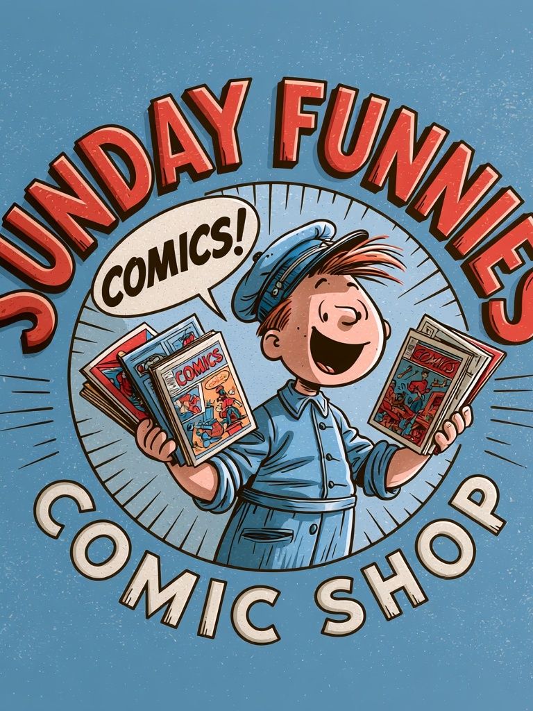 Sunday Funnies Comic Shop Poster. poster detail