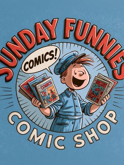 Sunday Funnies Comic Shop Poster. poster