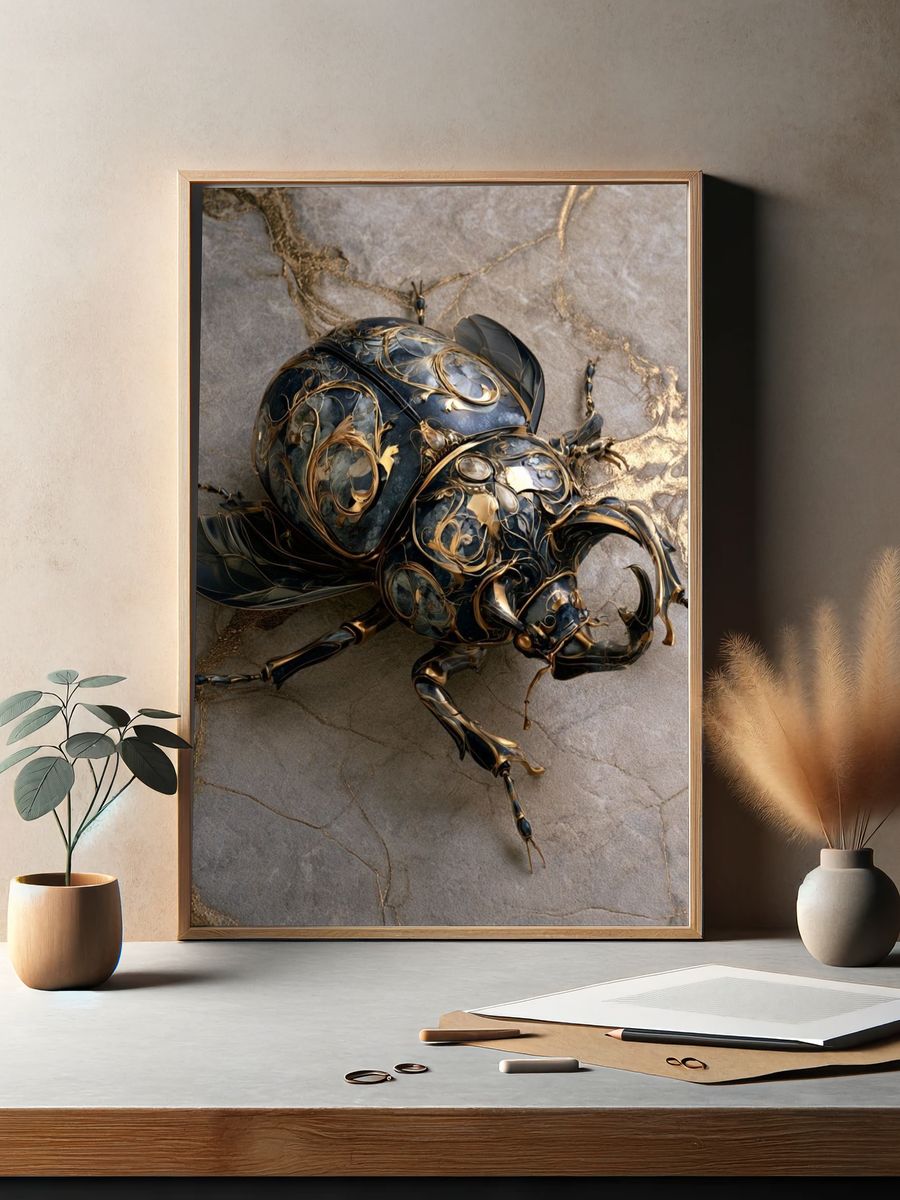 Golden Beetle Illustration Poster. — room view 2