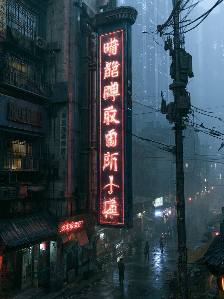 Cyberpunk Neon Alley Poster. poster — illustration art