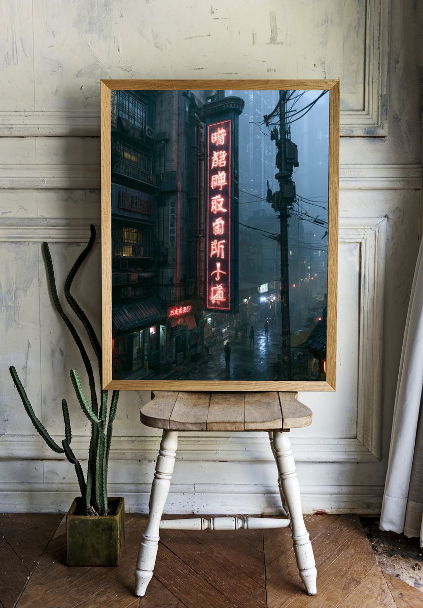 Cyberpunk Neon Alley Poster. — room view 1