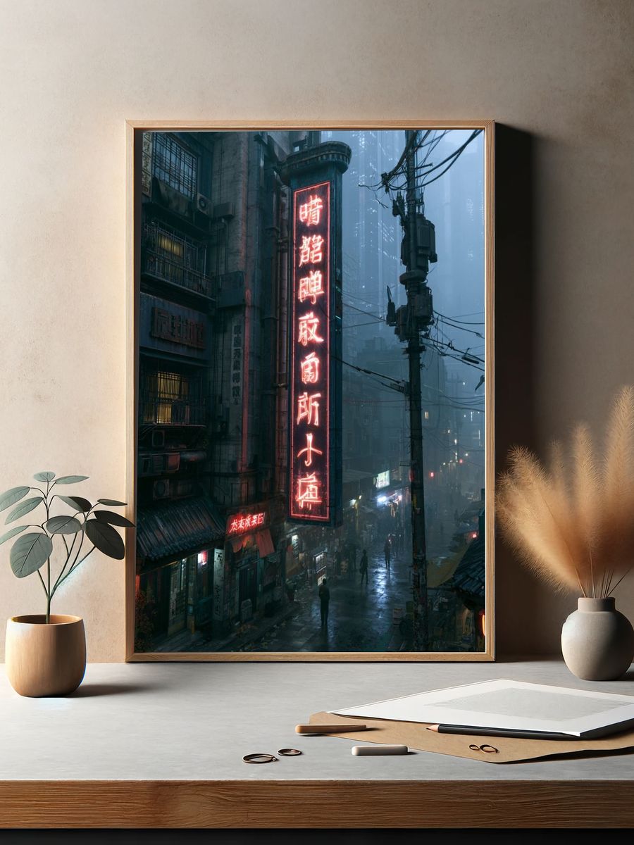Cyberpunk Neon Alley Poster. — room view 2