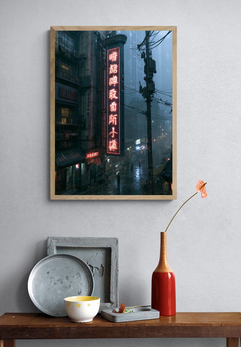 Cyberpunk Neon Alley Poster. — room view 3