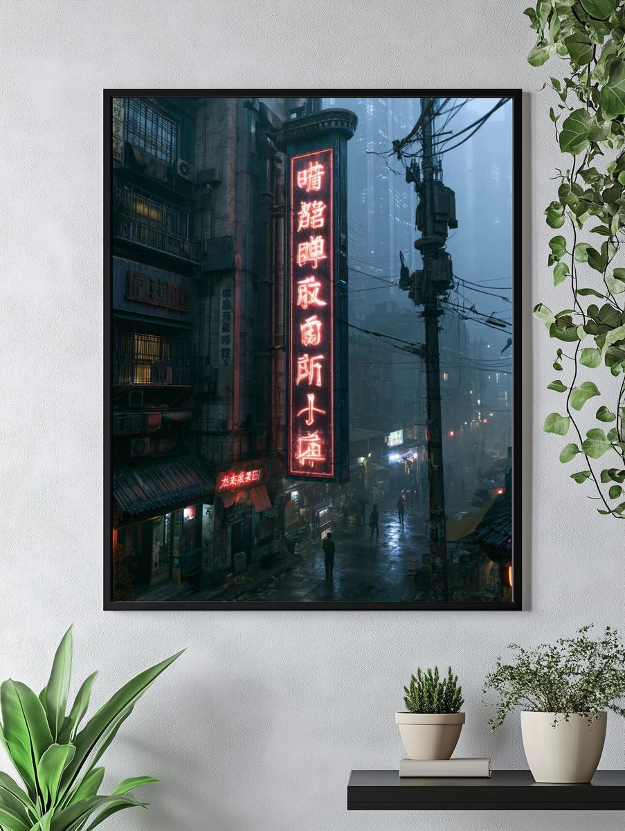 Cyberpunk Neon Alley Poster. — room view 4