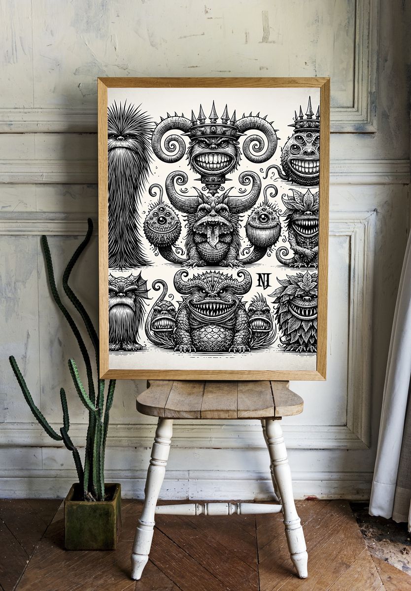 Monstrous Creatures Ink Poster. — room view 1
