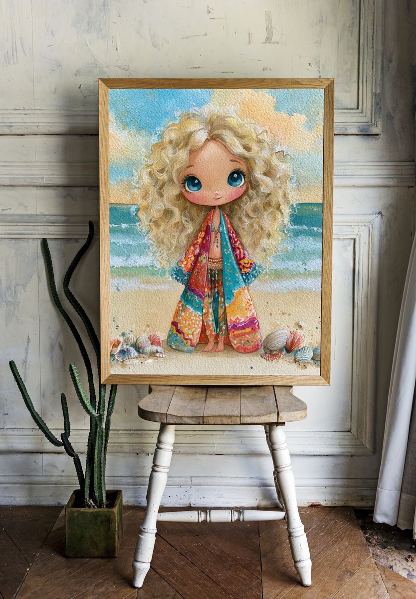 Beach Doll Watercolor Poster. room preview