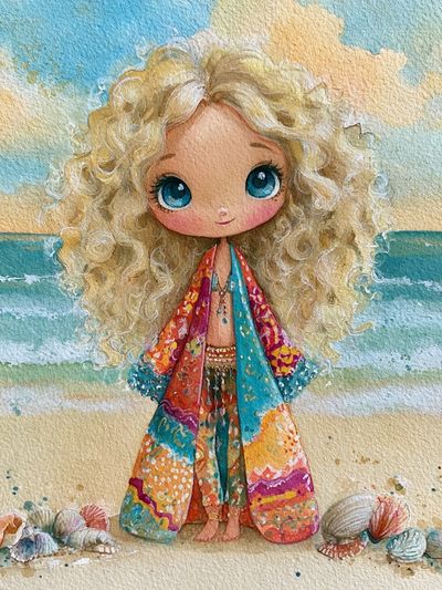 Beach Doll Watercolor Poster. poster