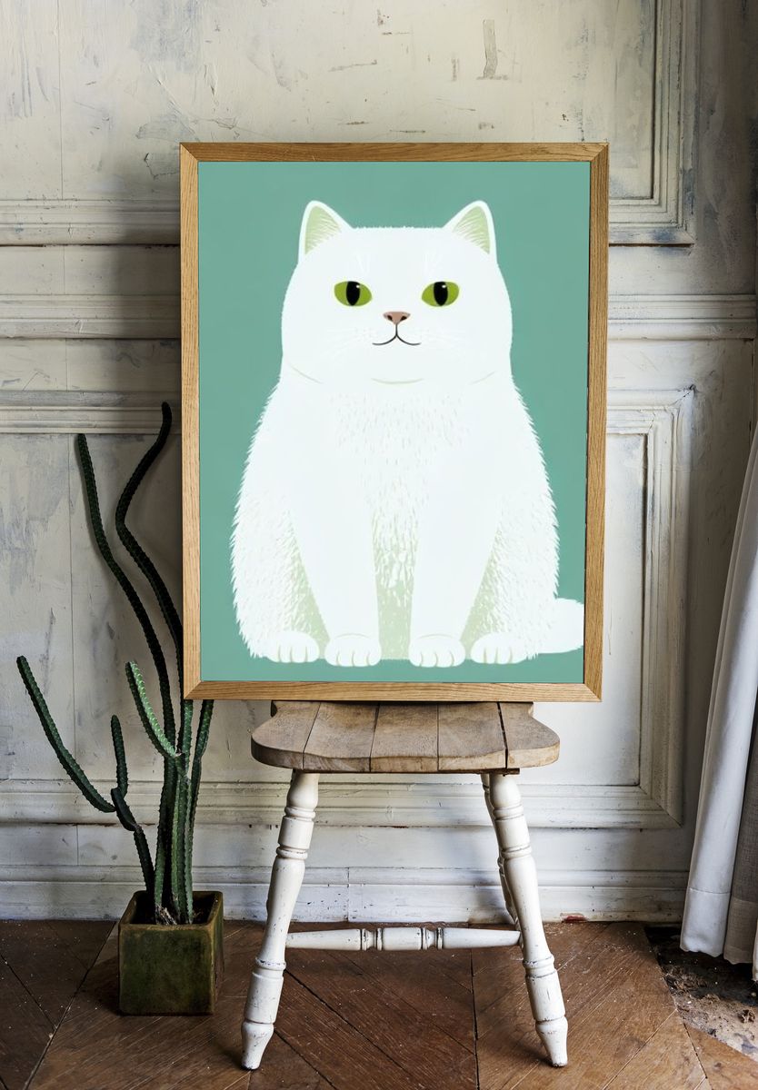 White Cat Illustration Poster. room preview