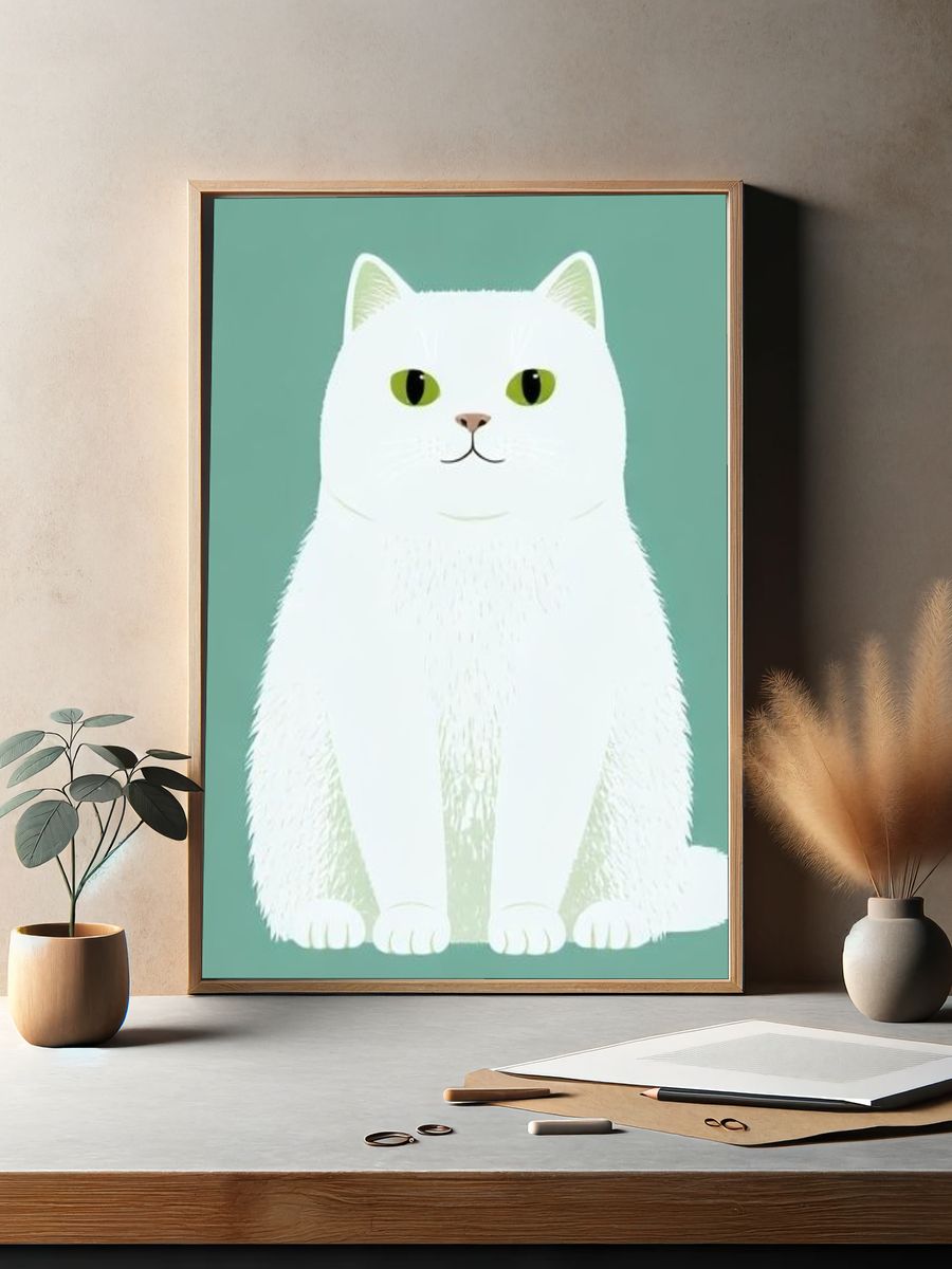 White Cat Illustration Poster. — room view 2
