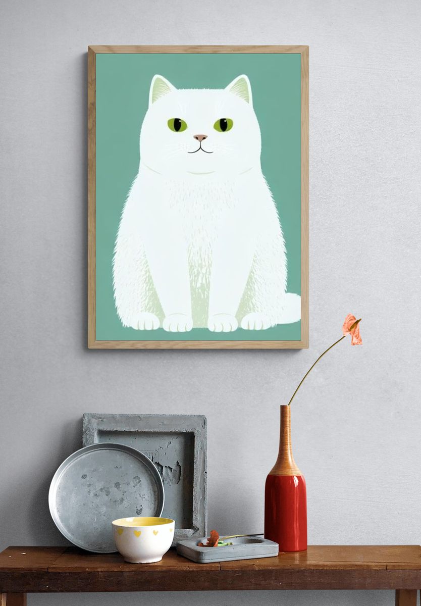 White Cat Illustration Poster. — room view 3
