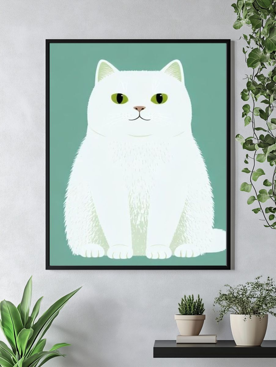 White Cat Illustration Poster. — room view 4