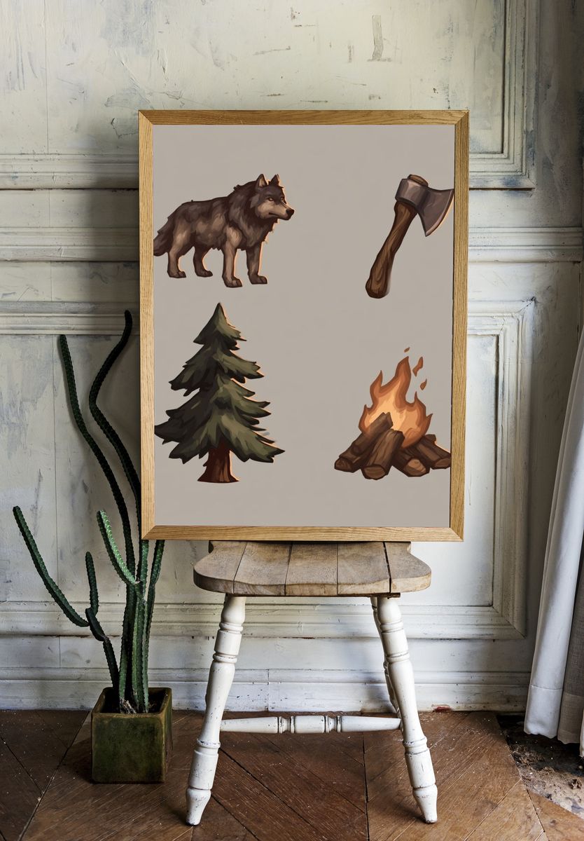 Forest Survival Icons Illustration Print. — room view 1