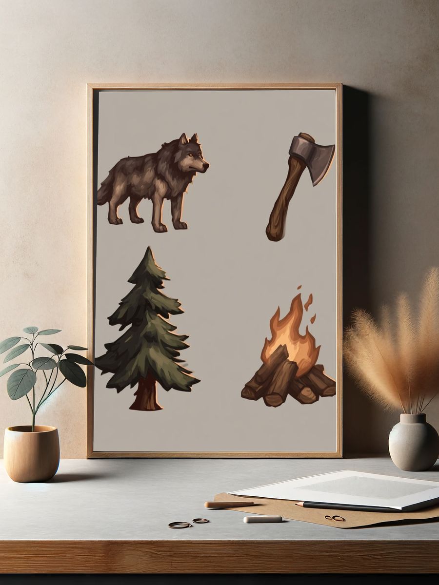 Forest Survival Icons Illustration Print. — room view 2