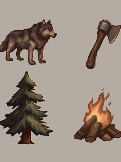 Forest Survival Icons Illustration Print. poster
