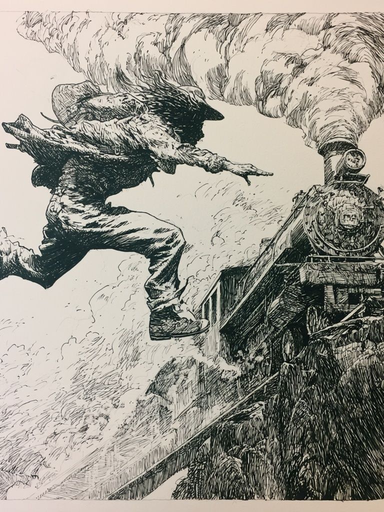 Steam Train Leap Illustration Poster. poster — illustration art
