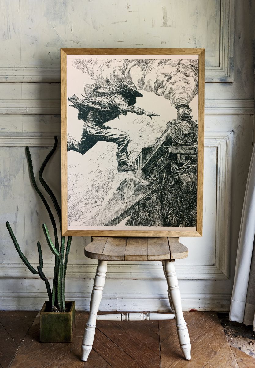 Steam Train Leap Illustration Poster. room preview