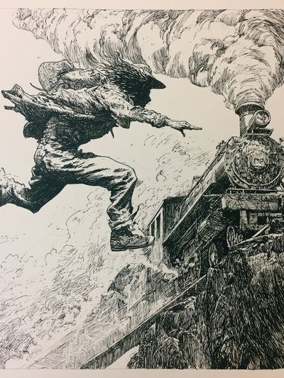 Steam Train Leap Illustration Poster.