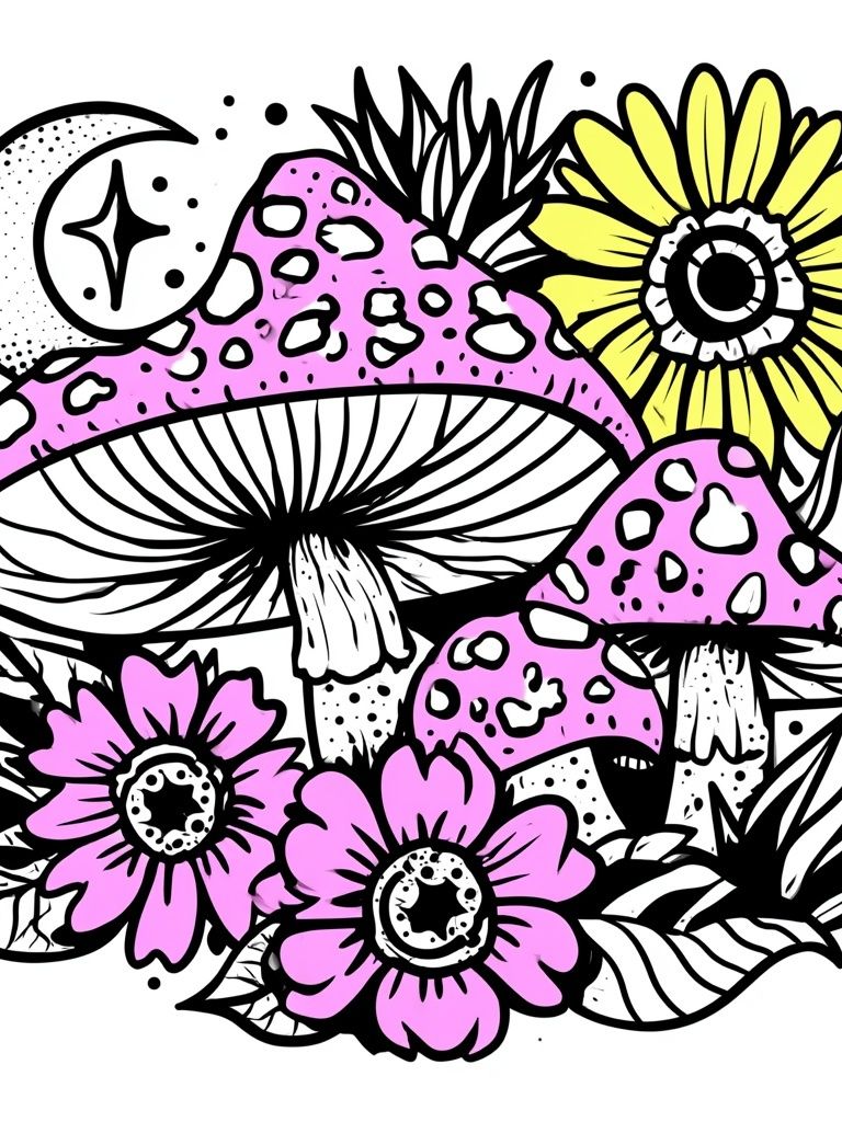 Mushroom Moon Garden Illustration Poster. poster detail