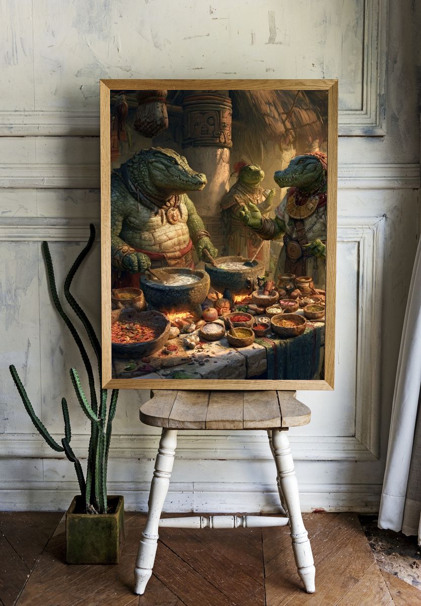 Crocodile Market Feast Illustration Poster. room preview