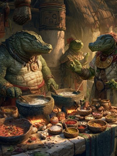Crocodile Market Feast Illustration Poster.