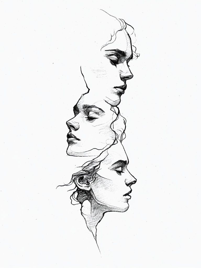Three Faces Line Art Poster. poster detail