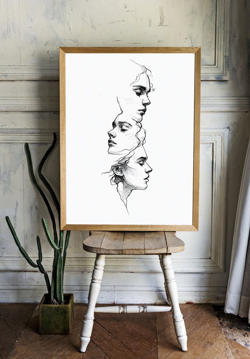 Three Faces Line Art Poster. — room view 1