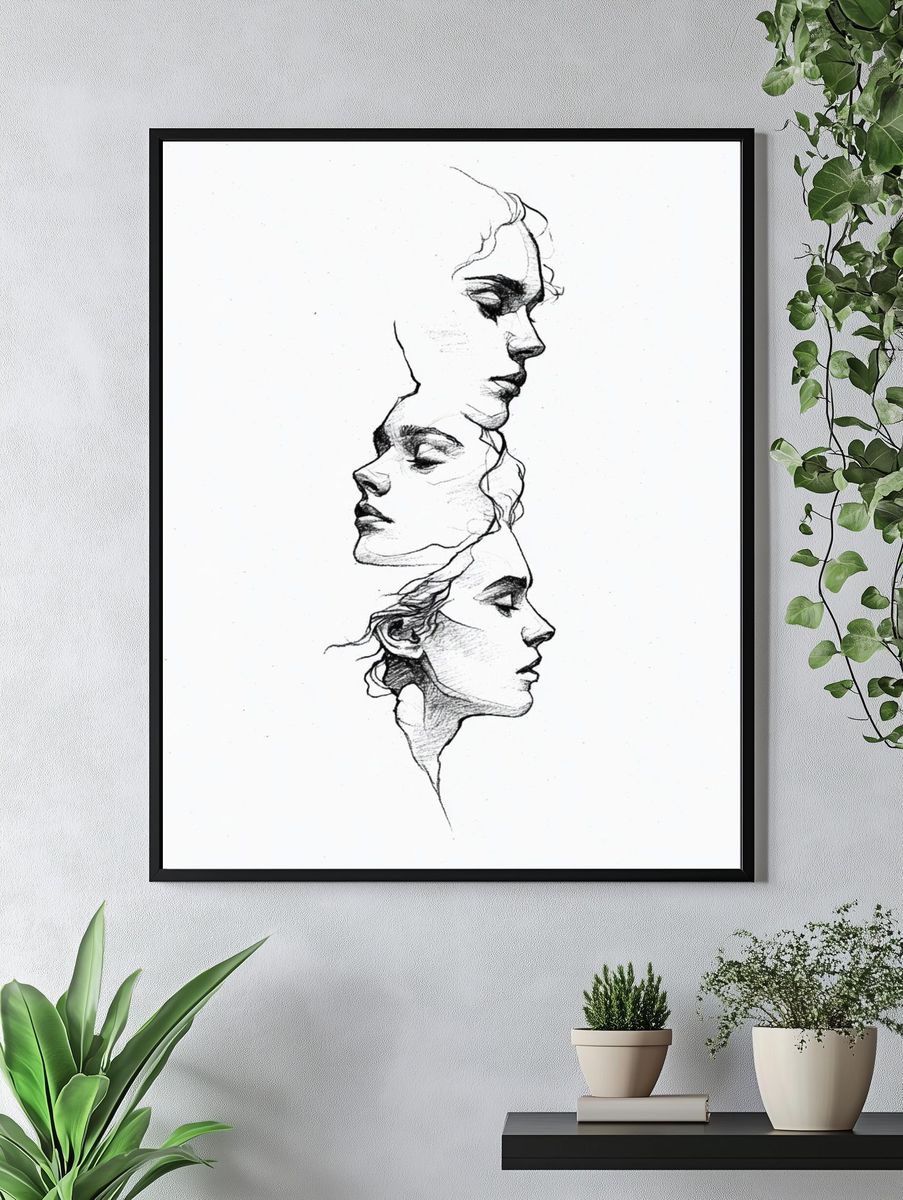 Three Faces Line Art Poster. — room view 4
