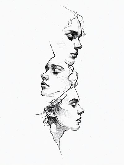 Three Faces Line Art Poster.