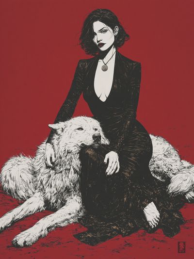 Woman and Wolf Illustration Poster. poster print