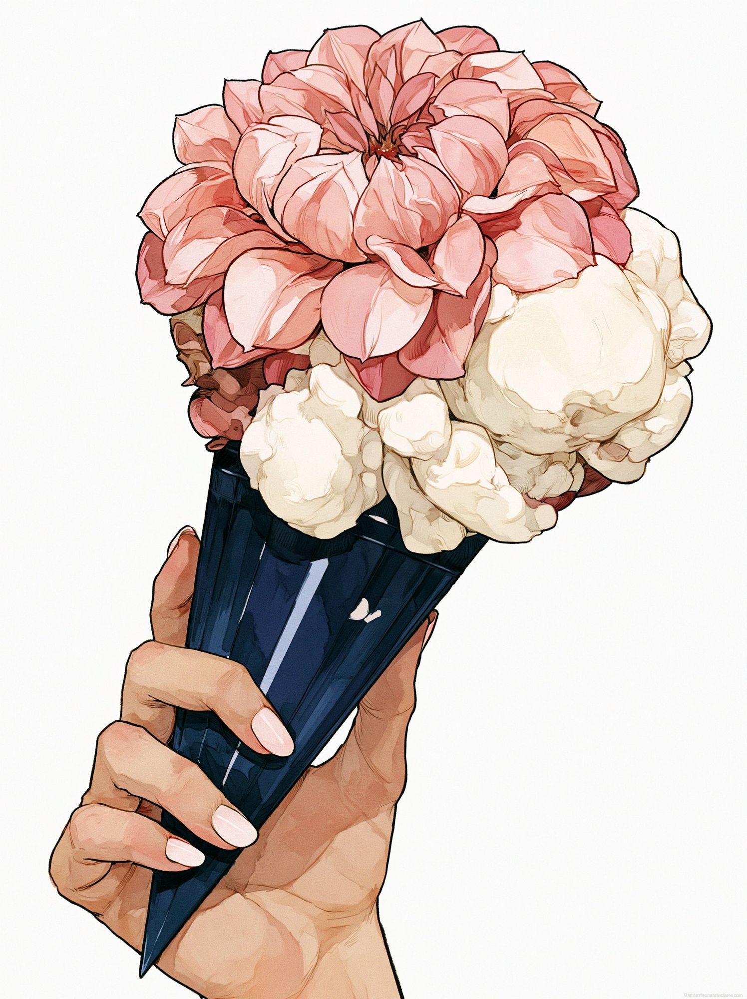 Peony Ice Cream Cone Illustration Poster. poster detail