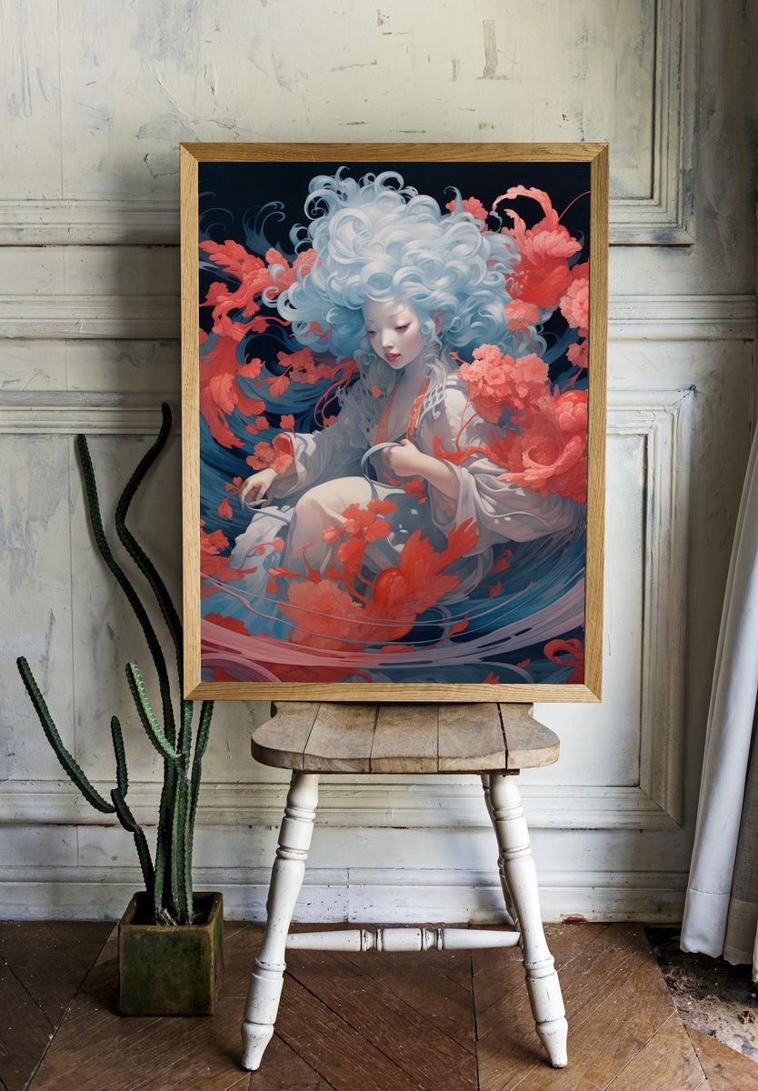 Dreamy Floral Portrait Illustration Poster. room preview