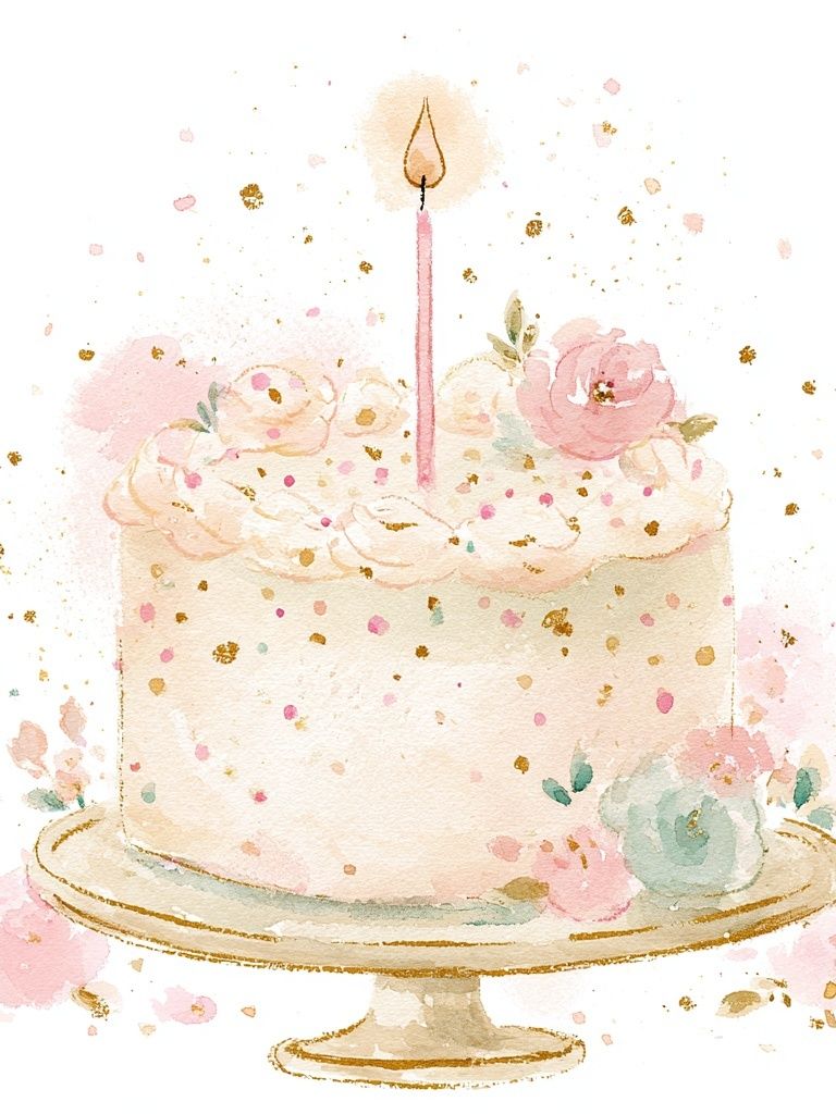 Floral Birthday Cake Illustration Poster. poster — illustration art