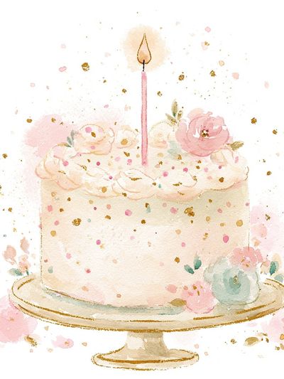 Floral Birthday Cake Illustration Poster. poster
