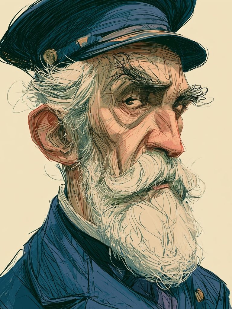 Old Sailor Portrait Illustration Poster. poster detail