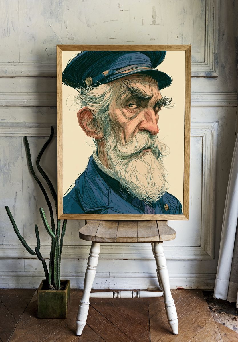 Old Sailor Portrait Illustration Poster. room preview