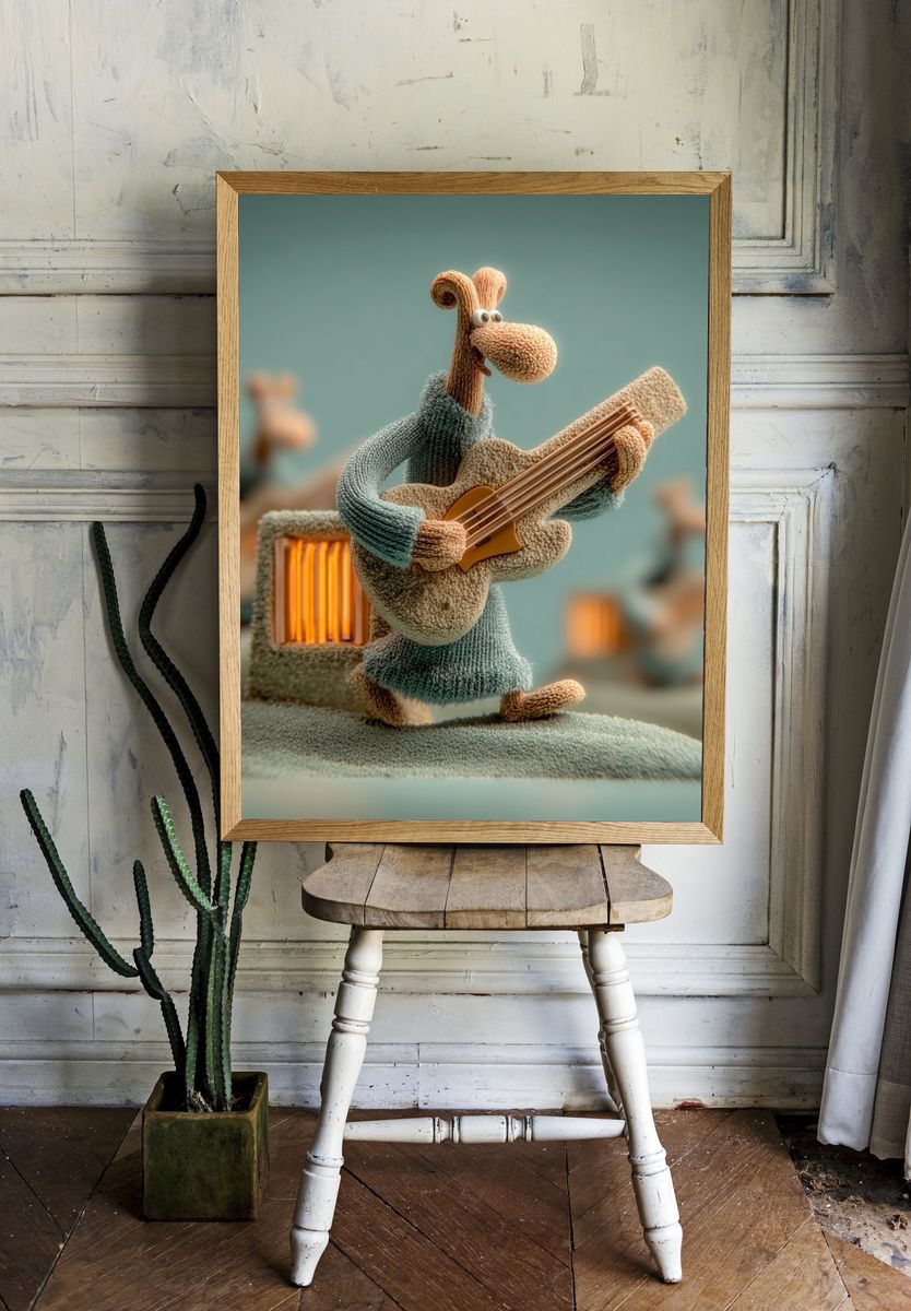 Whimsical Guitar Player Illustration Poster room preview